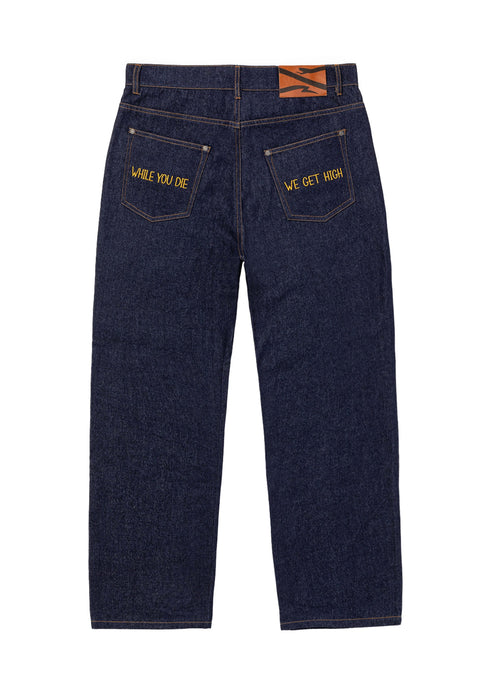 Jeans PROPAGANDA peak con ricamo in raw denim