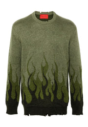 Maglione VISION OF SUPER jacquard con fiamme verde