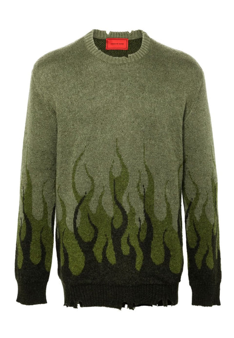 Maglione VISION OF SUPER jacquard con fiamme verde