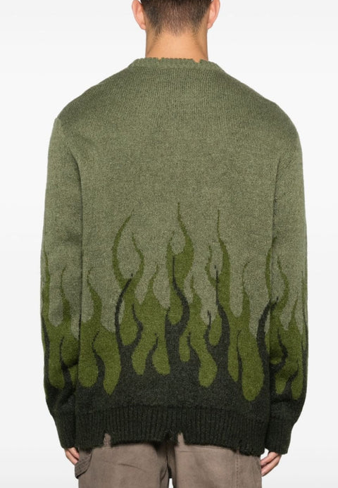 Maglione VISION OF SUPER jacquard con fiamme verde