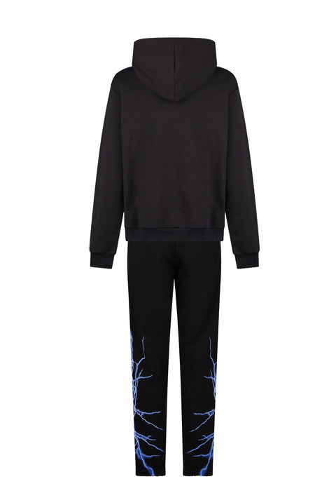 Completo tuta PHOBIA felpa cappuccio + pantalone nera fulmini blu