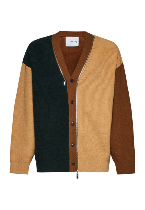 Maglione cardigan RICHMOND X doppia zip marrone/sabbia/nero