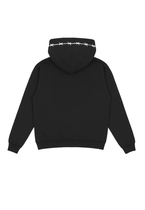 Felpa PHOBIA cappuccio nera filo spinato ricamato bianco