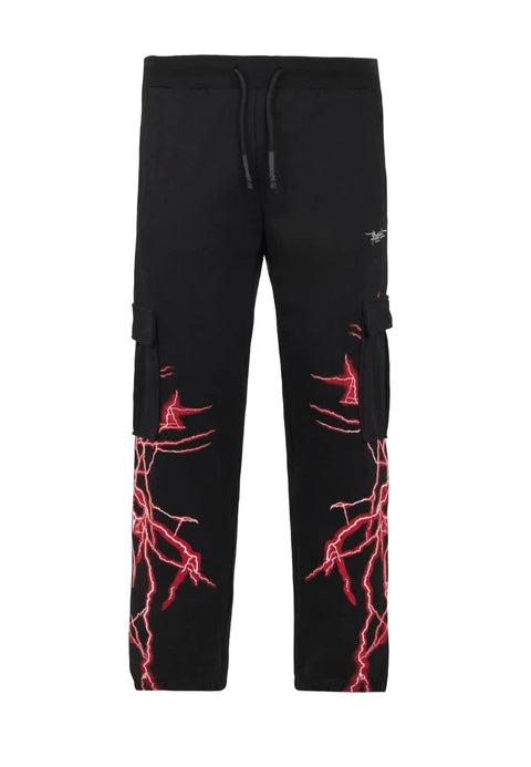 Pantalone cargo PHOBIA  stampa fulmini rossi nero