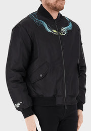 Giacca PHOBIA bomber chiusura zip stampa serpente al collo blu/giallo