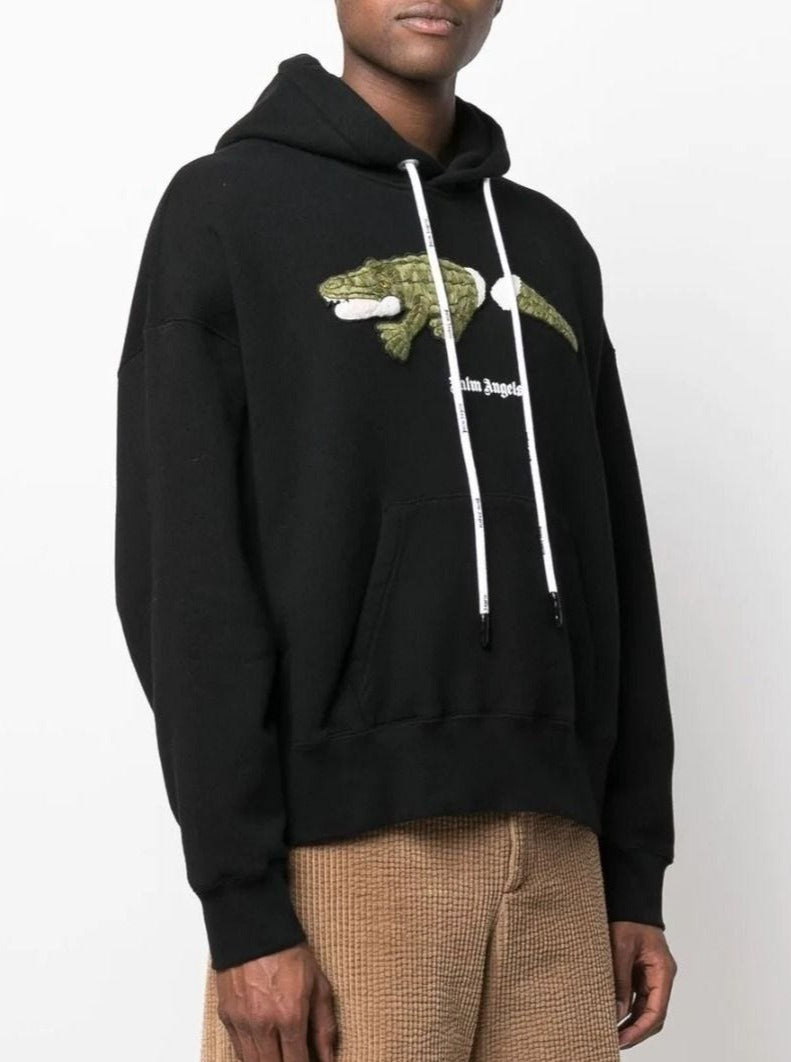 Felpa PALM ANGELS con cappuccio Crocodile oversize nera – MASCARO