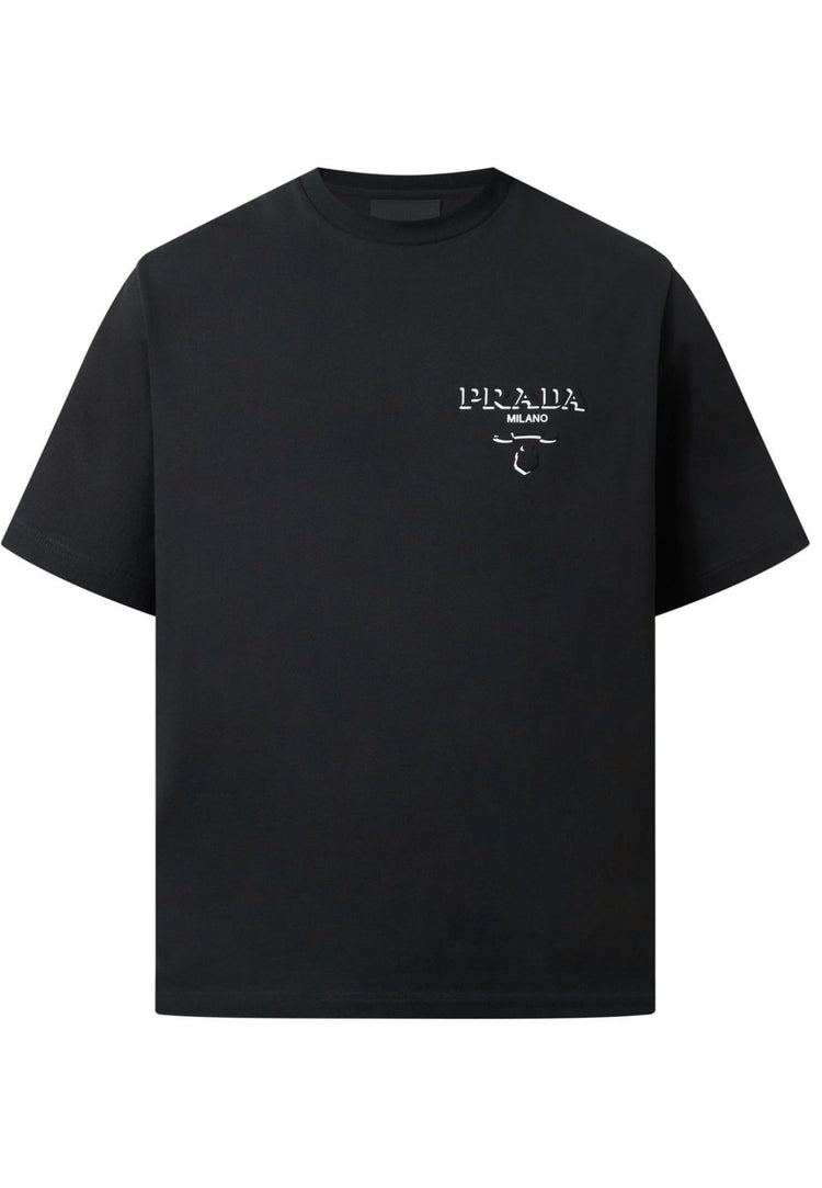 PRADA Milano ロゴ Tシャツ ブラック　新品 PRADA black embossed logo T-shirt – MASCARO