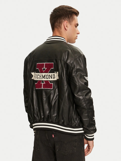 Giacca RICHMOND X bomber ecopelle con patch nero