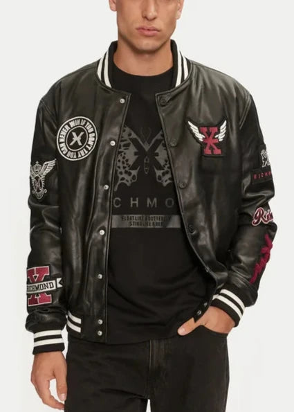 Giacca RICHMOND X bomber ecopelle con patch nero