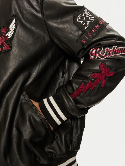 Giacca RICHMOND X bomber ecopelle con patch nero