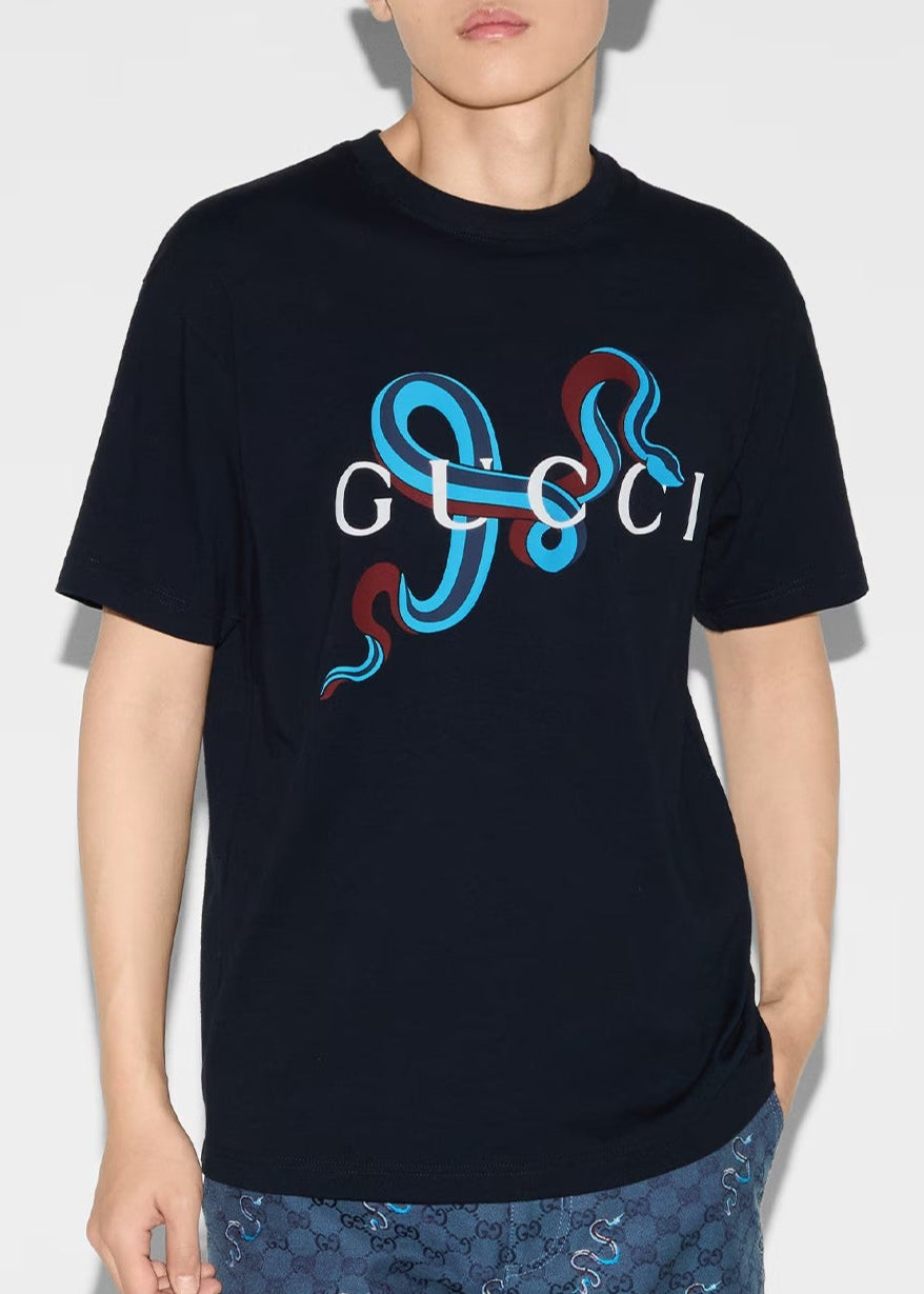 T-shirt GUCCI stampa snake nera – MASCARO - Main Image