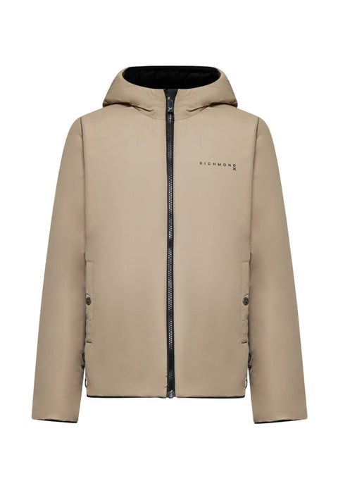 Giubbino reversibile RICHMOND X stampa logo cappuccio nero/crema