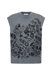 T-shirt RICHMOND X smanicata stampa grigia