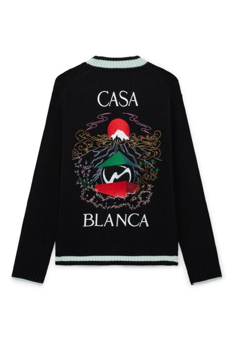 Cardigan CASABLANCA maglione ricamo Mountain Temple nero