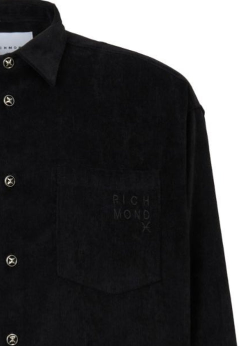 Camicia RICHMOND X  in velluto a coste con taschino nera