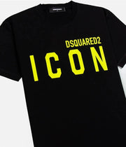 T-shirt DSQUARED2 ICON stampa giallo fluo nera