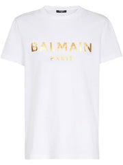 T-shirt BALMAIN stampa logo oro bianca