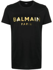 T-shirt BALMAIN stampa logo oro nera