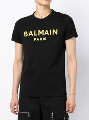 T-shirt BALMAIN stampa logo oro nera