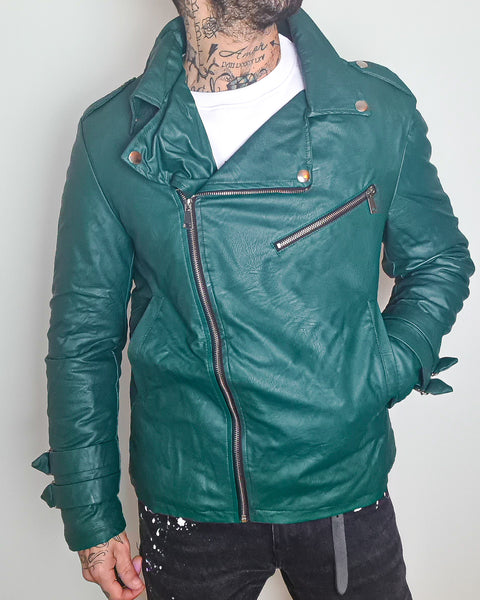 Chiodo MASCARO biker ecopelle verde abete - MASCARO