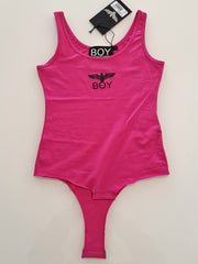 Body donna BOY LONDON bielastico in cotone bianco/nero/fuxia - MASCARO