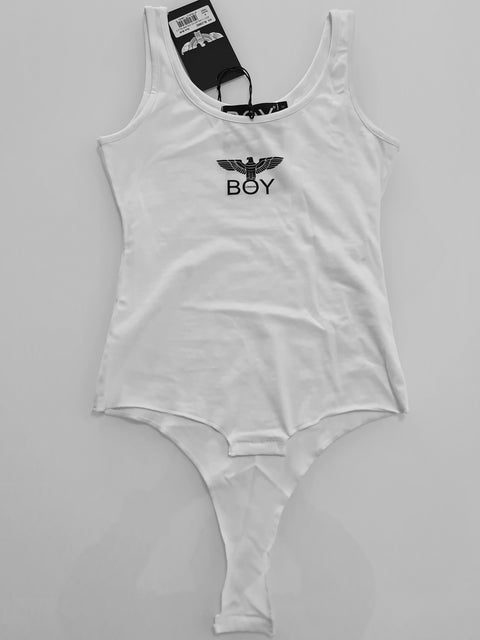 Body donna BOY LONDON bielastico in cotone bianco/nero/fuxia - MASCARO