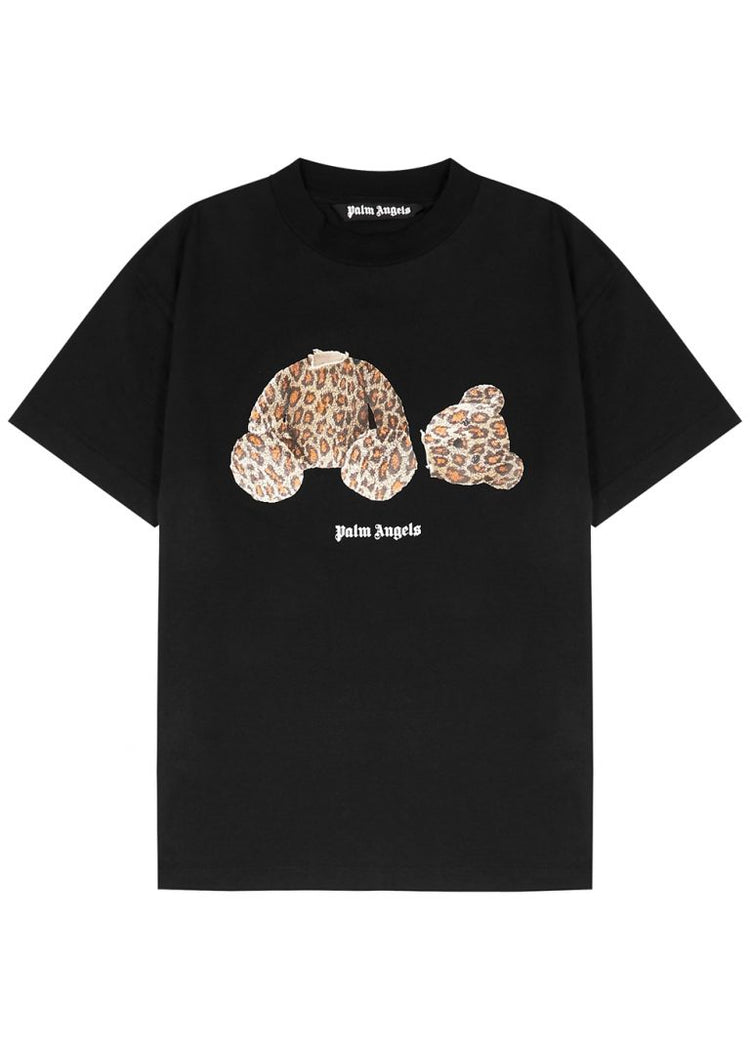 Tシャツ(半袖+袖なし) PALM ANGELS - Palm Angels Leopard Bear Cropped T-Shirt Palm Angels Womens Leopard Bear Cropped T-Shirt Black/Brown