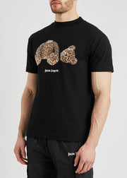 T-shirt PALM ANGELS stampa Bear leopardato nera