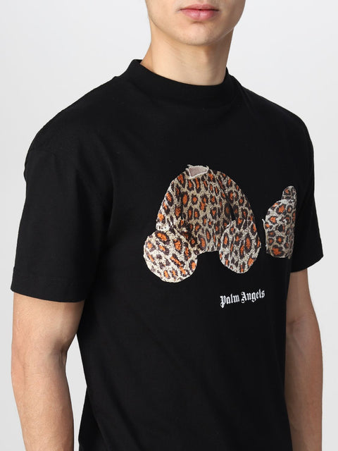 T-shirt PALM ANGELS stampa Bear leopardato nera