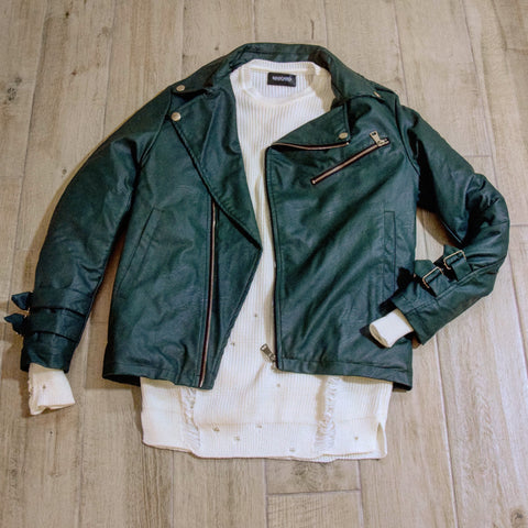 Chiodo MASCARO biker ecopelle verde abete - MASCARO