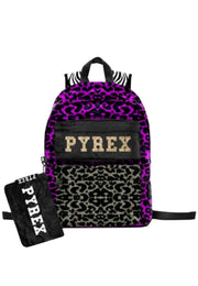 Zaino PYREX doppia tasca glitter leopard/nero/zebrata + mini pochette