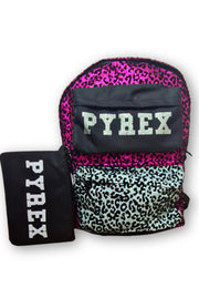 Zaino PYREX doppia tasca glitter leopard/nero/zebrata + mini pochette