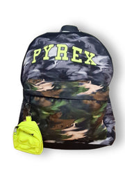 Zaino PYREX in nylon camouflage nero/giallo fluo + portachiavi