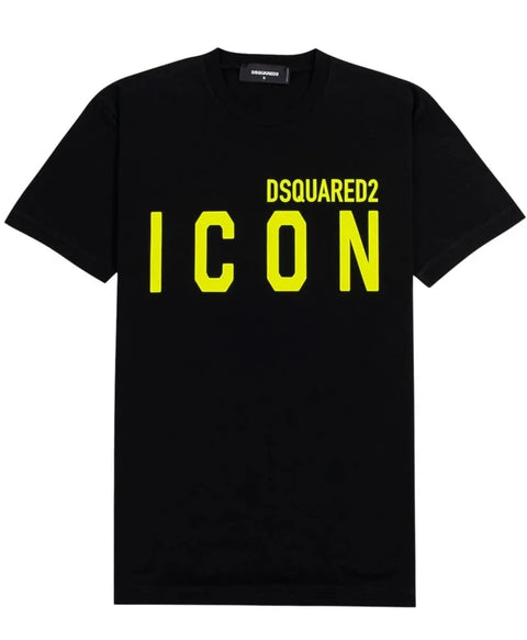 T-shirt DSQUARED2 ICON stampa giallo fluo nera