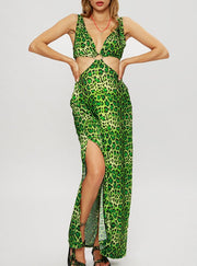 Abito lungo 4GIVENESS donna Green Leopard