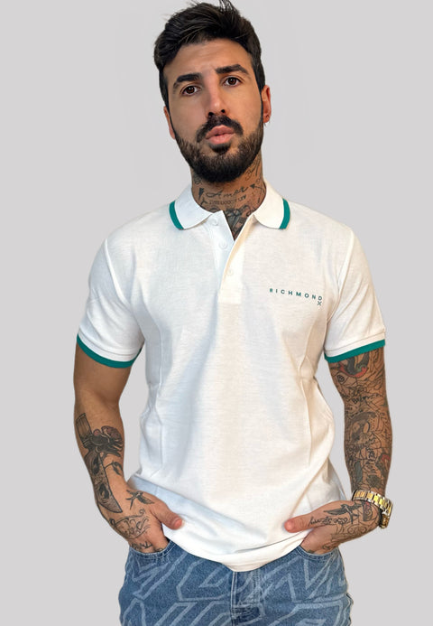 Maglia Polo JOHN RICHMOND stampa bianco/verde