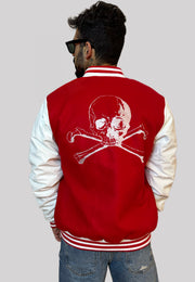 Tony Effe bomber TRIPLOSETTE 777 college in panno e ecopelle con patch bicolore rosso