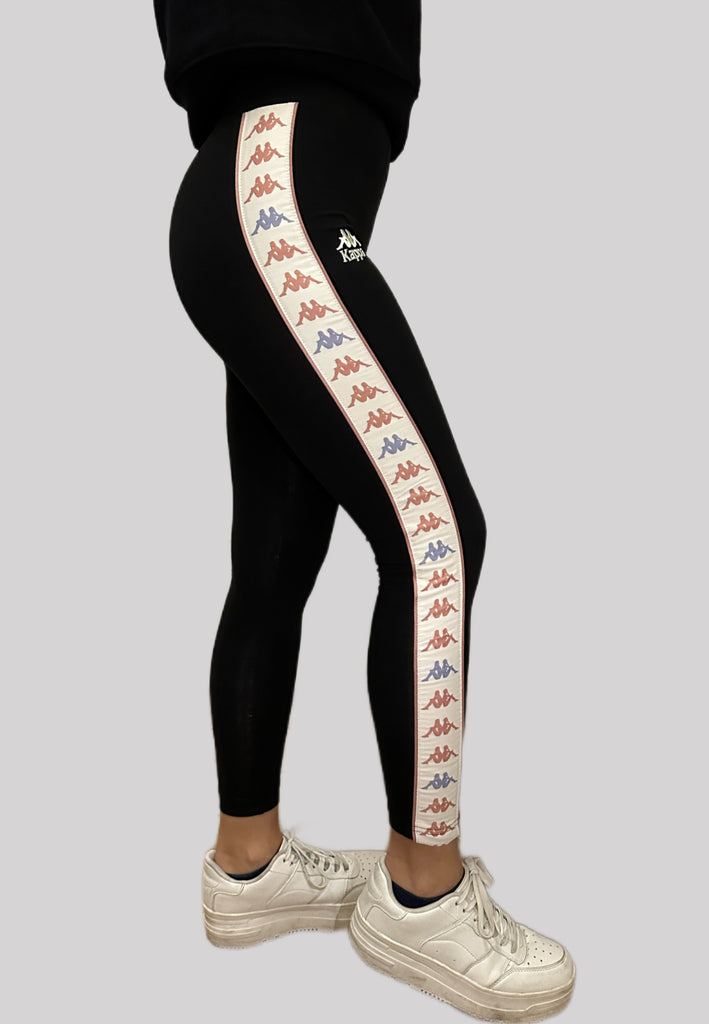 Leggins donna Kappa Skin Fit banda con ripetizione logo omini banda 1binca  1 ner