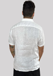 Camicia in lino JOHN RICHMOND maniche corte logo bianco