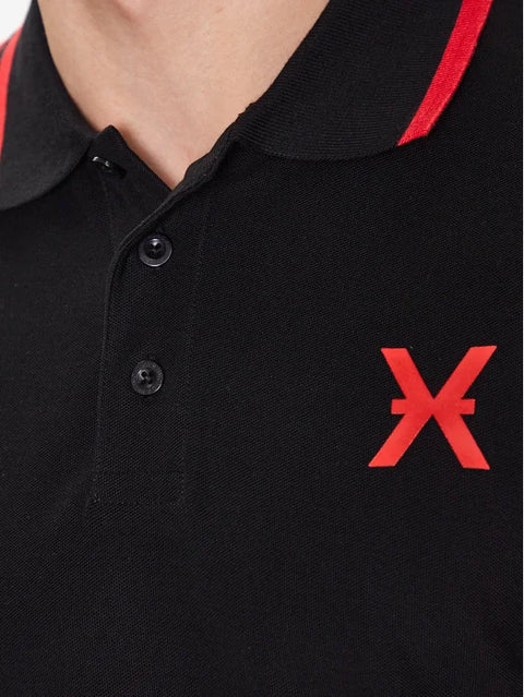 Maglia Polo JOHN RICHMOND banda logata nero/rosso