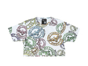 Completino estivo donna BOY LONDON t-shirt corta + short stampa all over bianco/multicolor