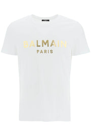 T-shirt BALMAIN stampa logo oro bianca