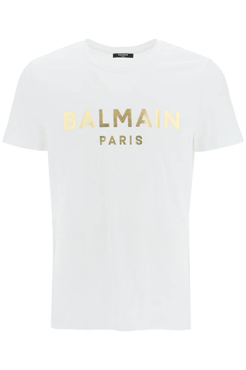 T-shirt BALMAIN stampa logo oro bianca