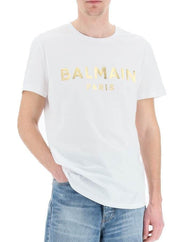 T-shirt BALMAIN stampa logo oro bianca