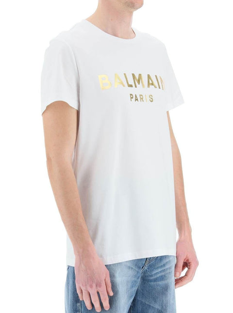 T-shirt BALMAIN stampa logo oro bianca