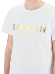 T-shirt BALMAIN stampa logo oro bianca