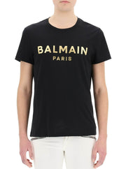 T-shirt BALMAIN stampa logo oro nera